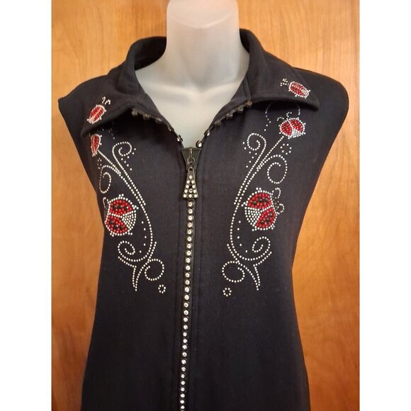 Isaac's Designs LadyBug themed Zip up Vest women's rhinestones 1X  Vest cotton - Picture 2 of 7